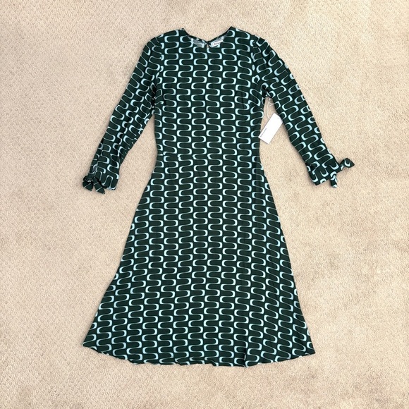 NEW Reformation Port Print Midi Dress 3/4 Sleeve in Venture Green Women’s Size 4 - Picture 2 of 10